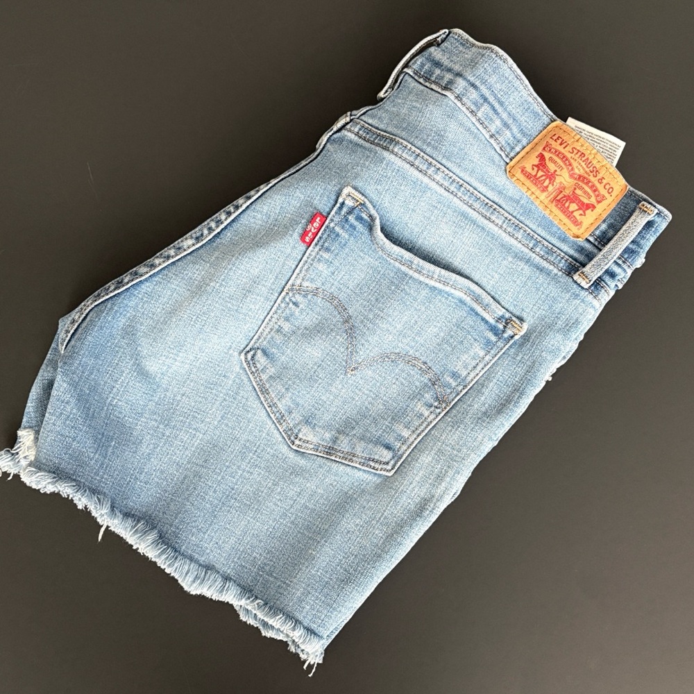 Levi's Light Wash Frayed Hem Denim Shorts